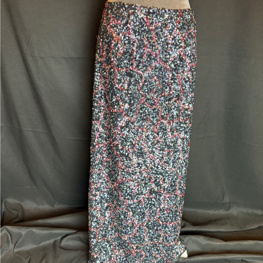 Pink and Blue Sequin Evening Maxi Skirt